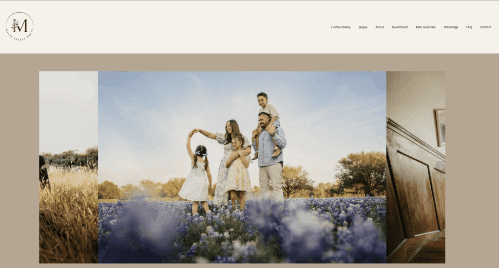 Malae Talley Photography hero section screenshot