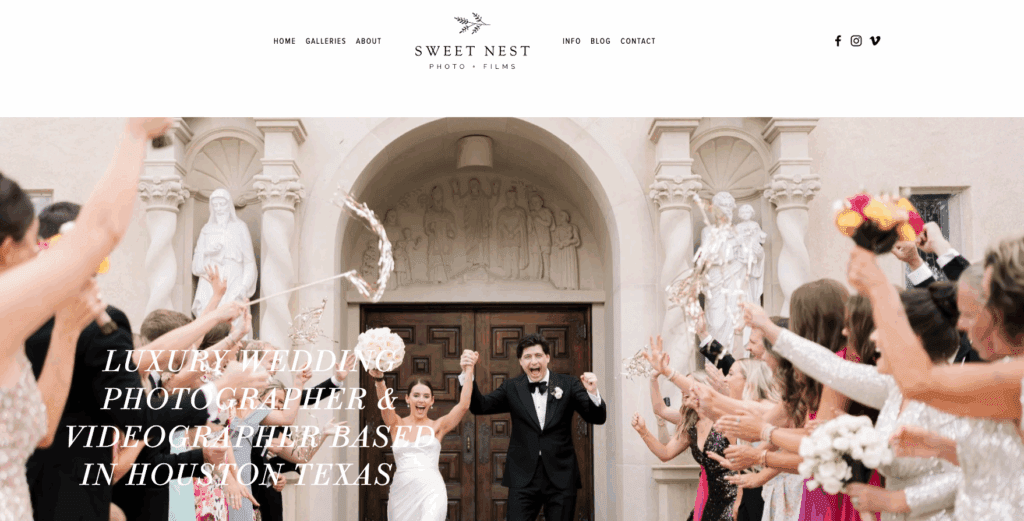 Sweet Nest Photography hero section screenshot