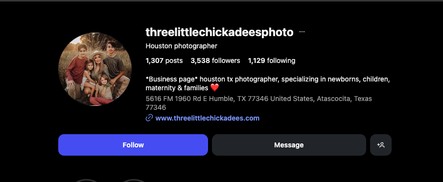 Instagram handle of three little chickadees photography.