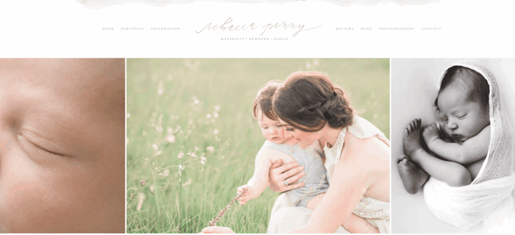 A website photo of Rebecca Penny Photography. showcasing 3 images of family.
