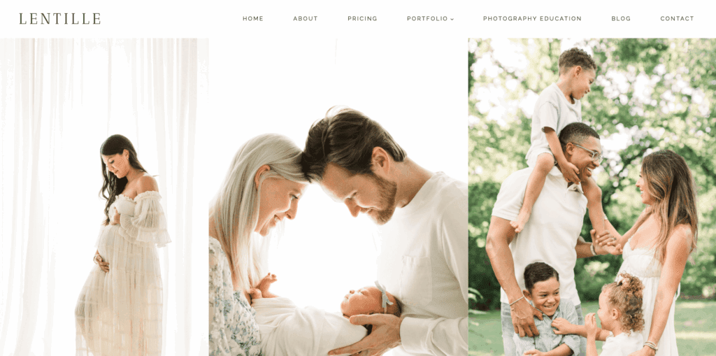 A website by Lentille Photography showcasing family photography images